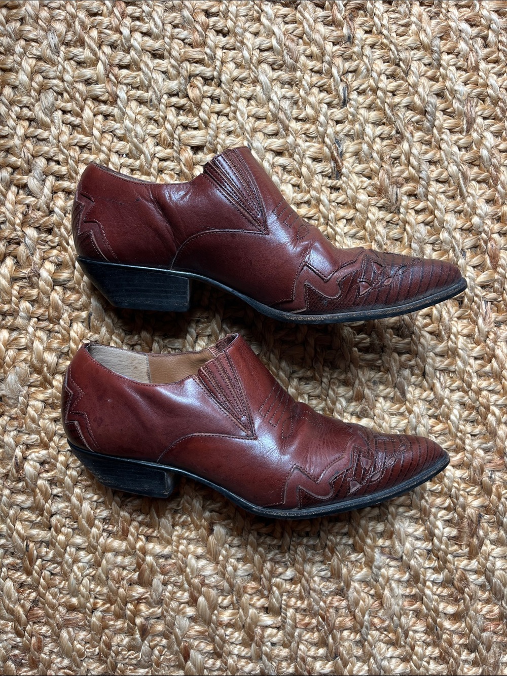 Women’s Brown Leather Western Slip-On Boots